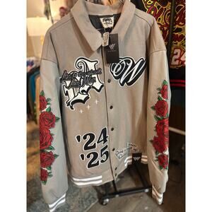 NWT SZ XL - Watson Hotel Embroidered Jack, Gray/Red Roses